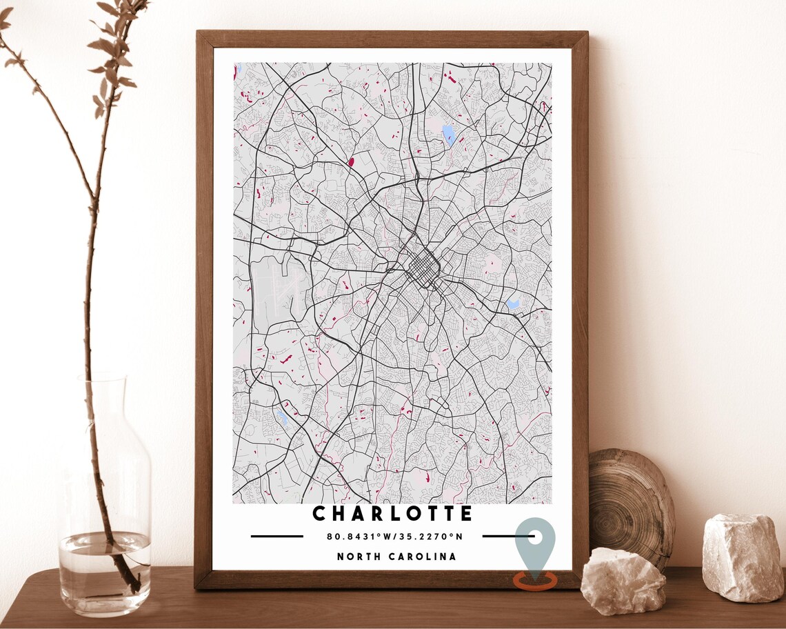 Charlotte North Carolina City Map Navy Blue Modern Street Grid Poster - Image 2