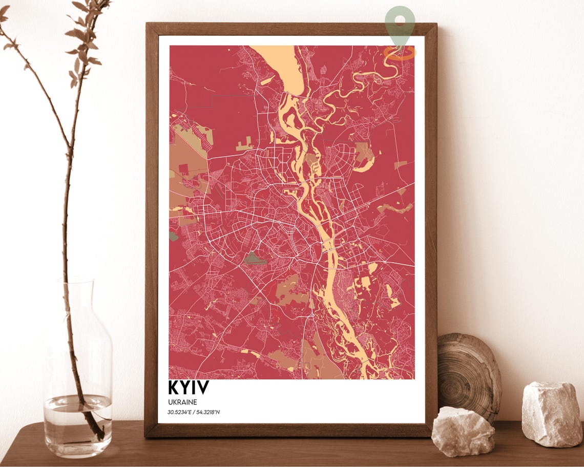 Kyiv Ukraine Dark Dnipro River Cyan Minimalist City Map Poster - Image 5
