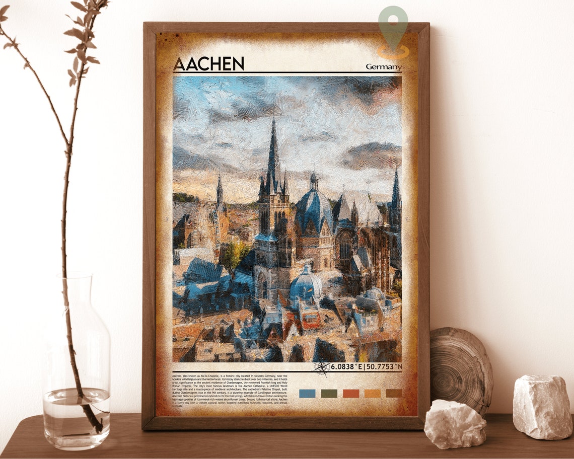 Aachen Germany Cathedral Domes Watercolor Travel Poster Europe - Image 6