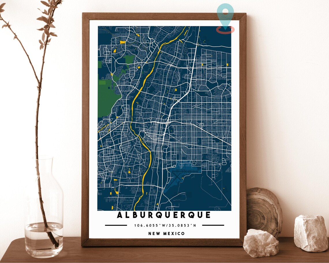 Albuquerque New Mexico navy with a gold river Street Map Coordinates Poster