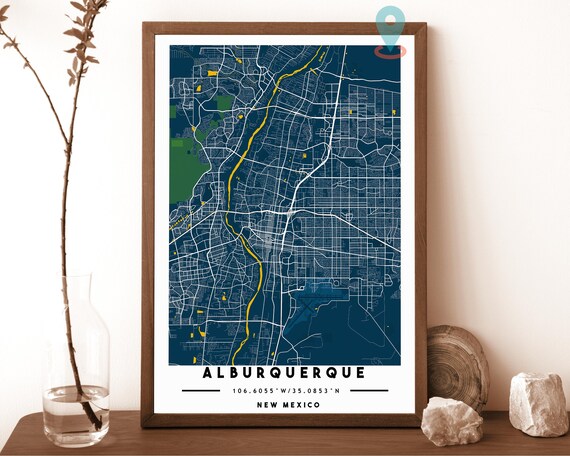 Albuquerque New Mexico navy with a gold river Street Map Coordinates Poster
