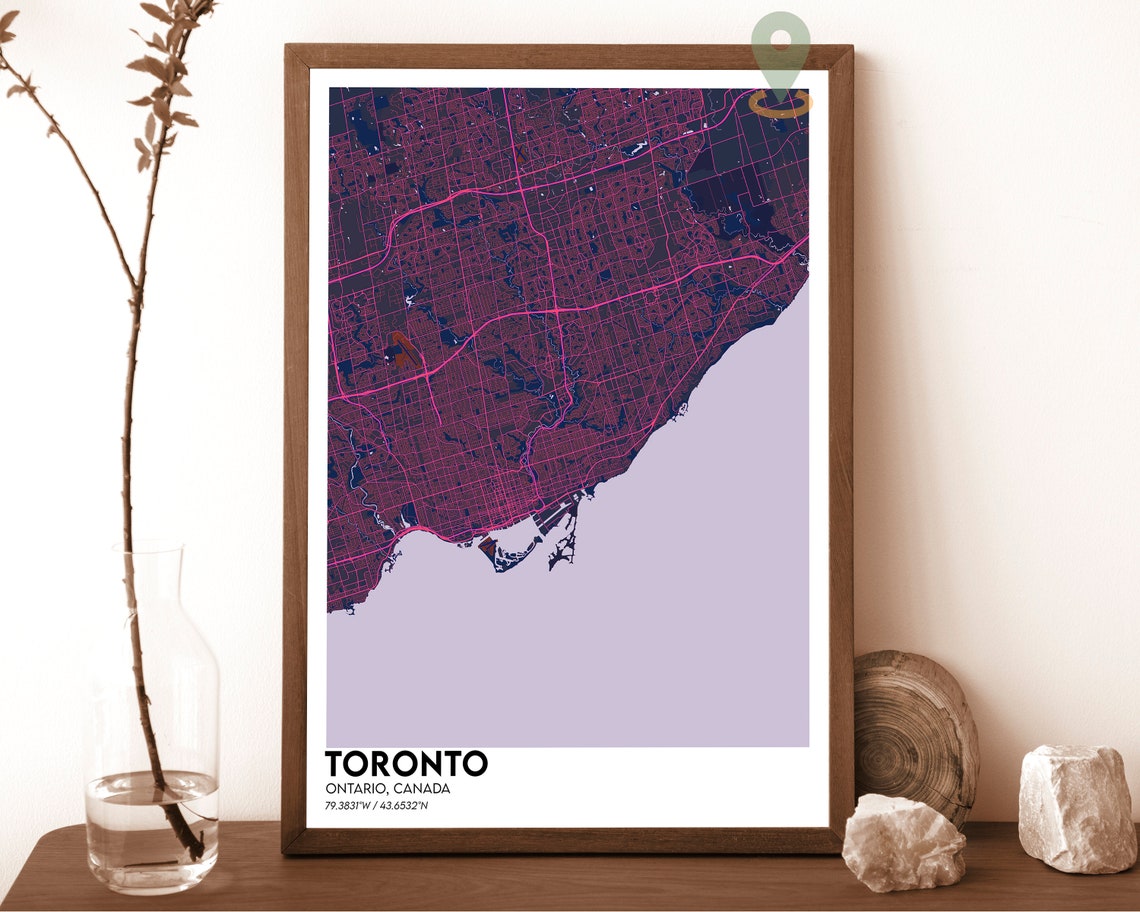 Toronto Canada Bold Golden Lake Navy Street Map Art Decor Poster - Image 2