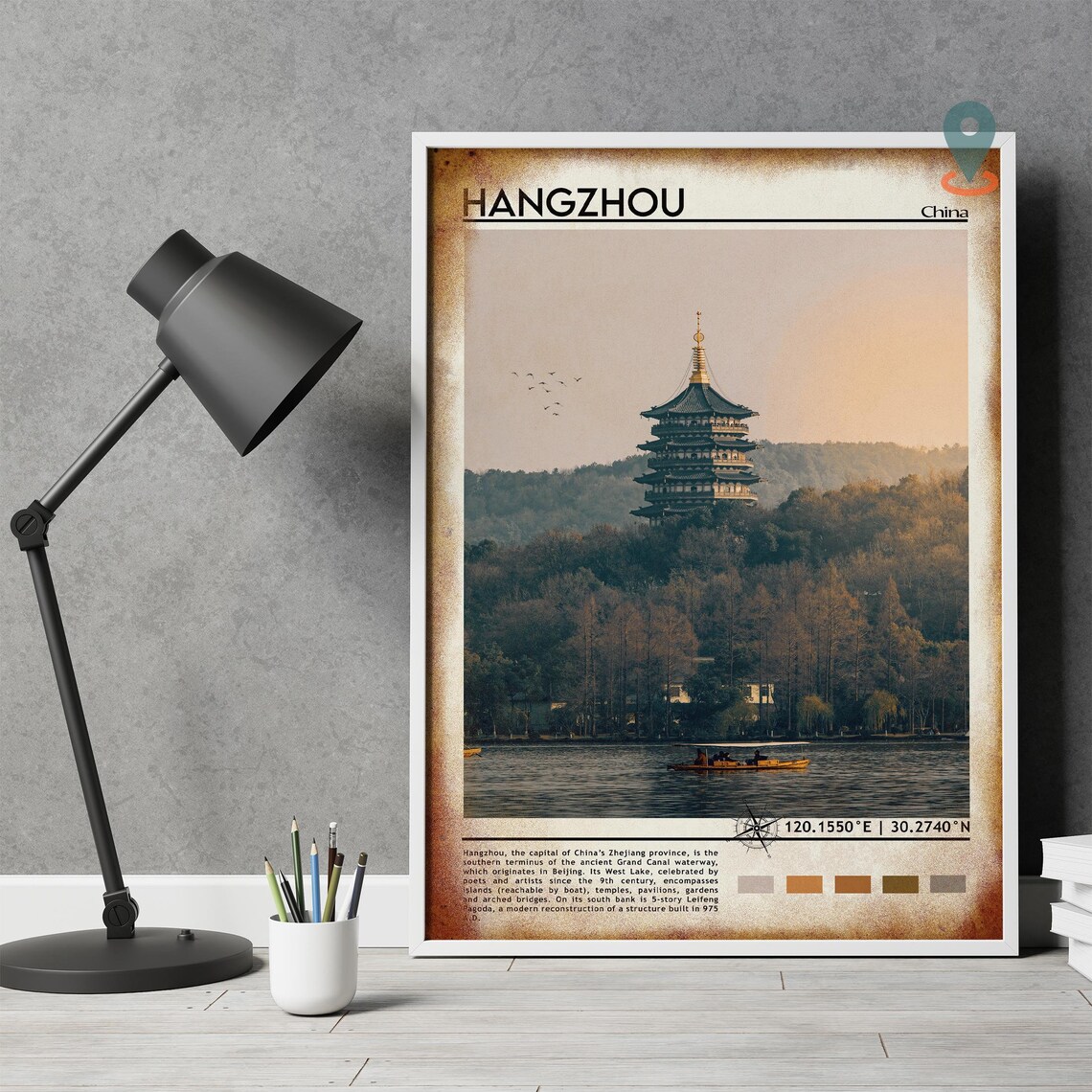 Hangzhou China Leifeng Pagoda West Lake Sunset Travel Poster - Image 5