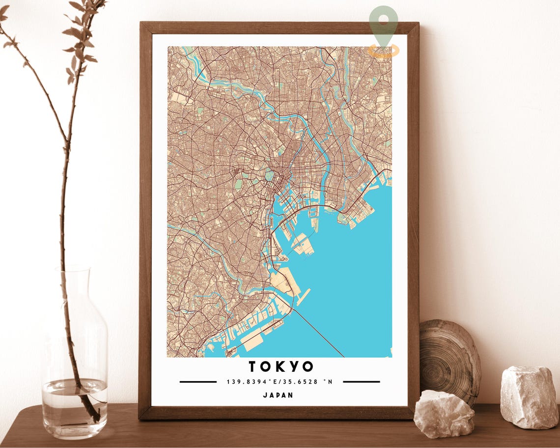 Tokyo Japan City Street Map Blue Yellow Poster Wall Decor Art - Image 5