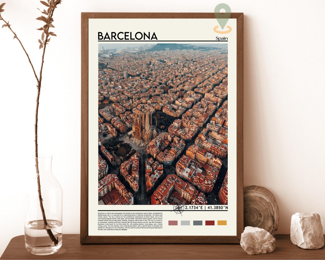 Barcelona Spain Aerial View Sagrada Familia Cityscape Travel Poster