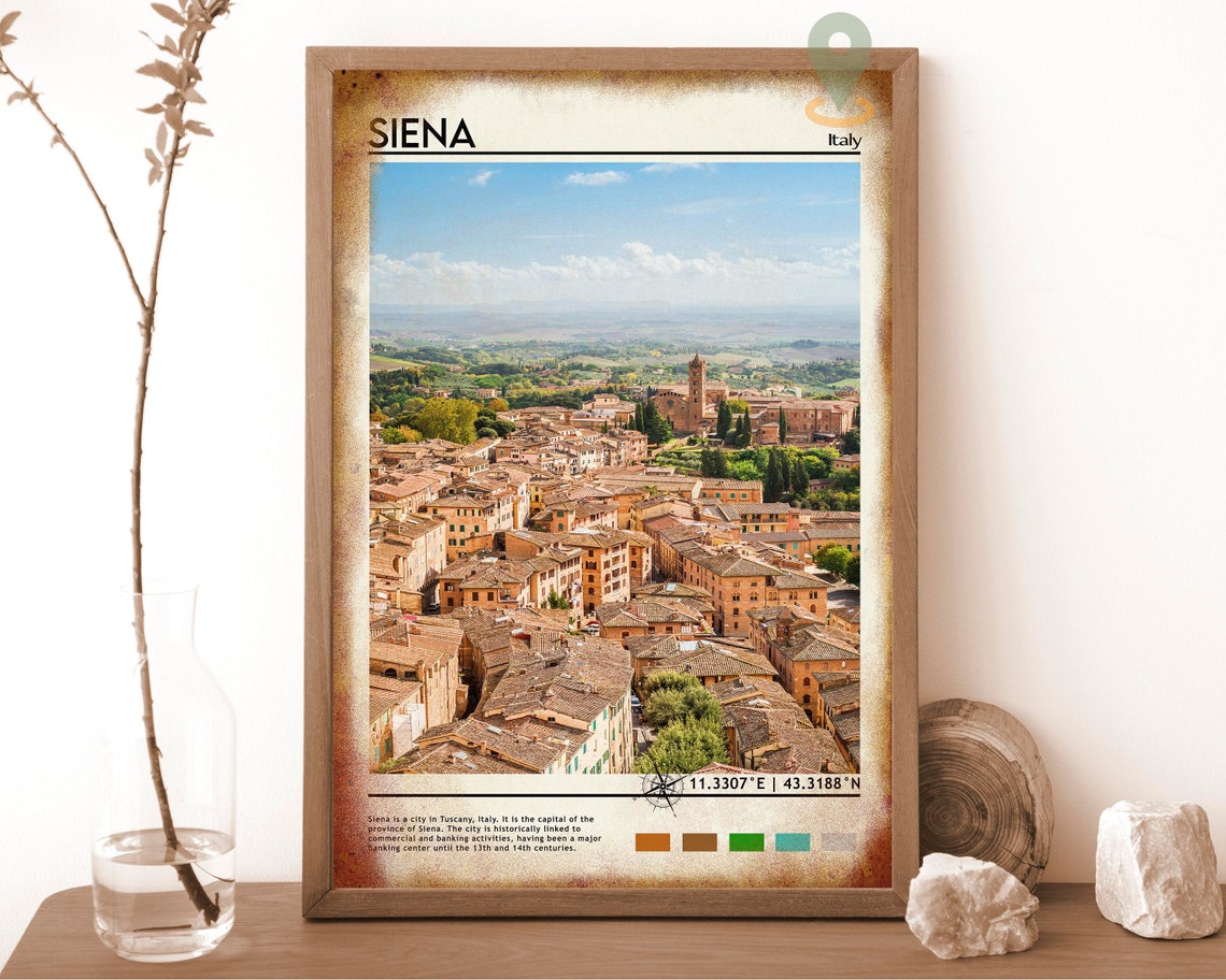 Siena Italy Tuscan Rooftops Medieval Town Skyline Vintage Poster - Image 6