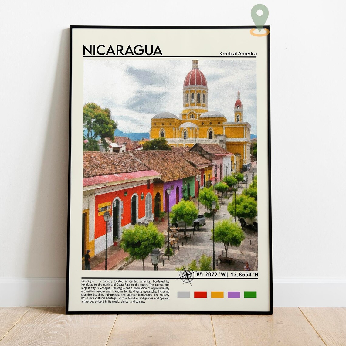 Nicaragua Central America Colonial Cathedral Street Travel Poster - Image 2