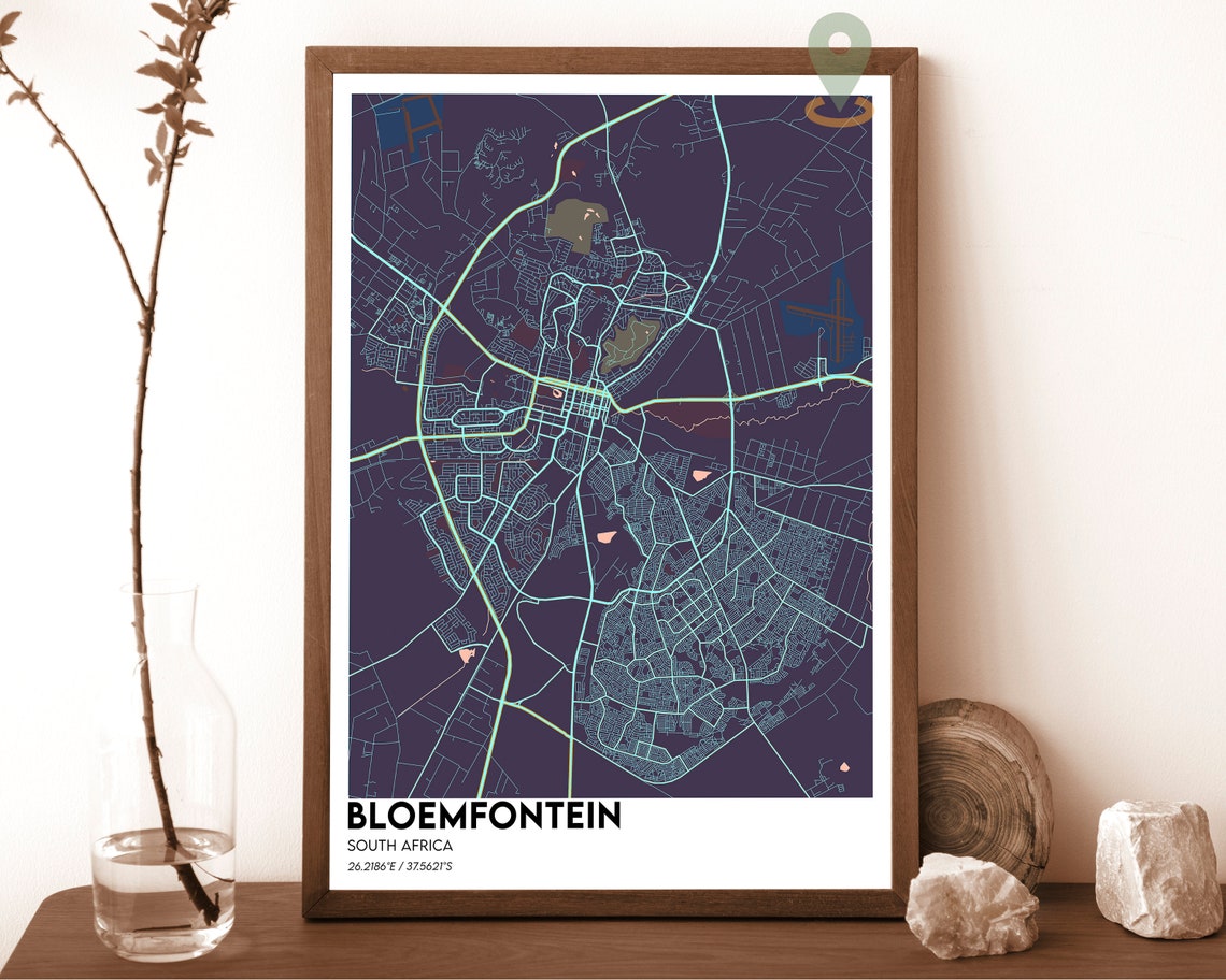 Bloemfontein South Africa Red City Map Street Layout Travel Poster - Image 5