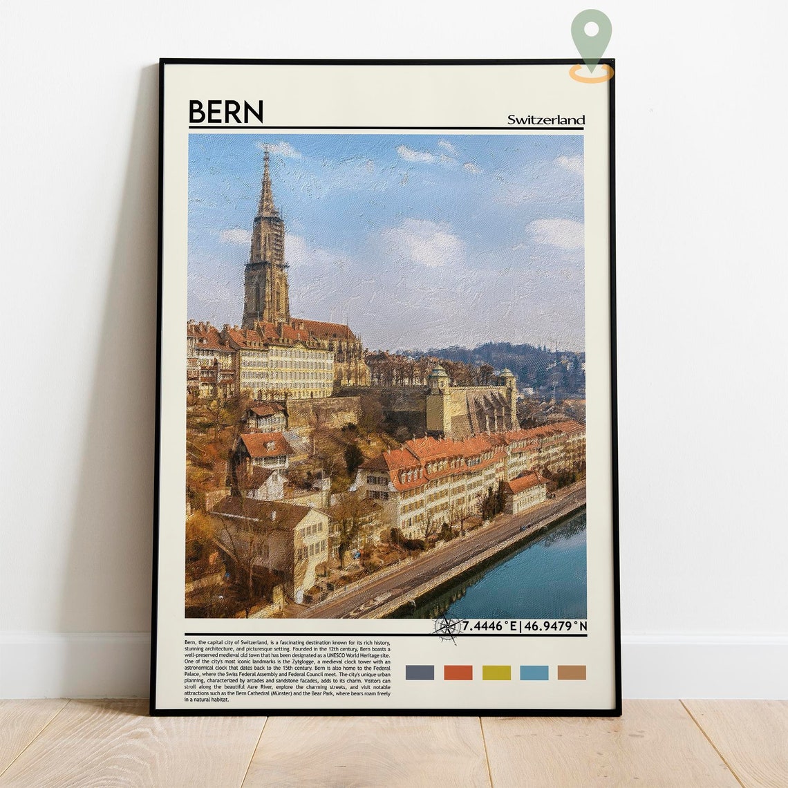 Bern Switzerland Old Town Cathedral Spire Aare River Rooftops Poster - Image 3