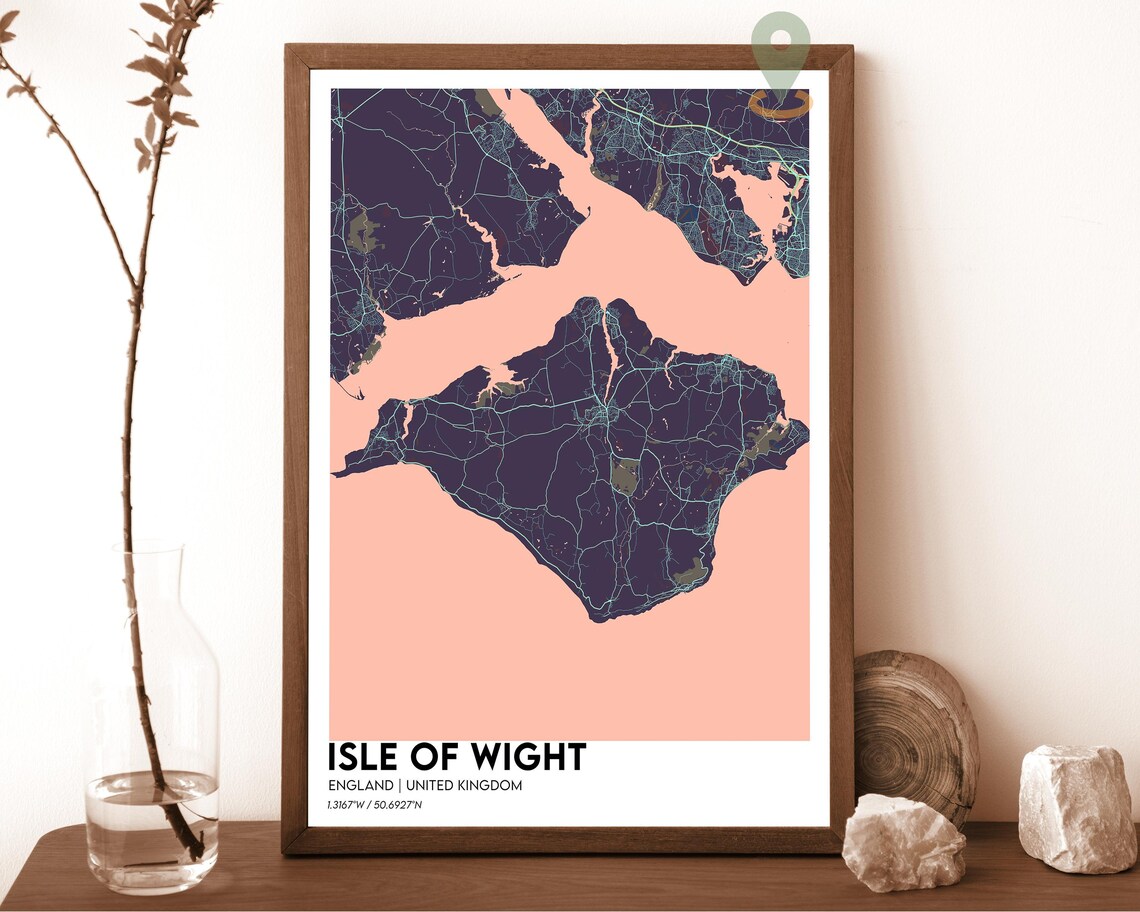 Isle of Wight England UK Navy Yellow Modern Travel Map Poster - Image 5
