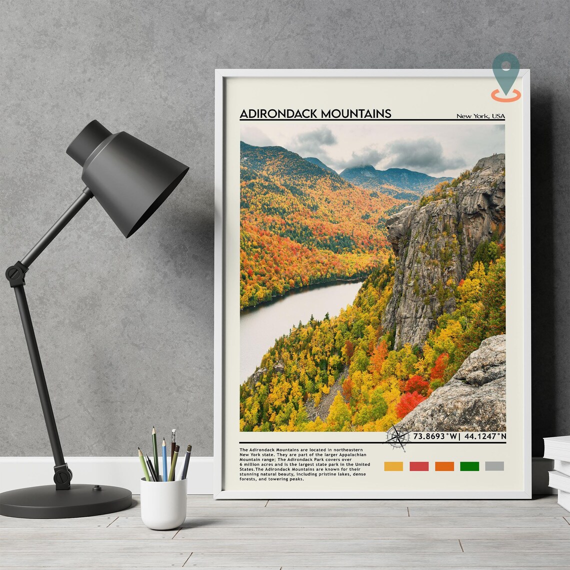 Adirondack Mountains New York Fall Foliage Lake View Scenic Poster - Image 3