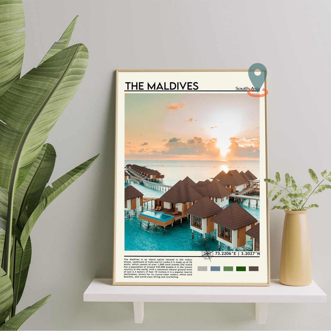 The Maldives Overwater Bungalow Tropical Island Sunset Travel Poster - Image 2