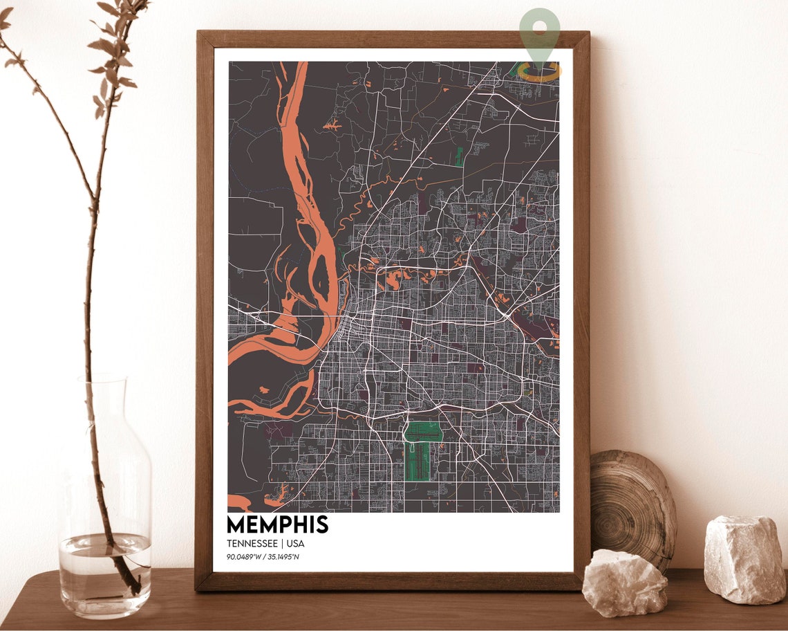 Memphis Tennessee Street Map Navy Blue Gold Modern Art Poster - Image 4