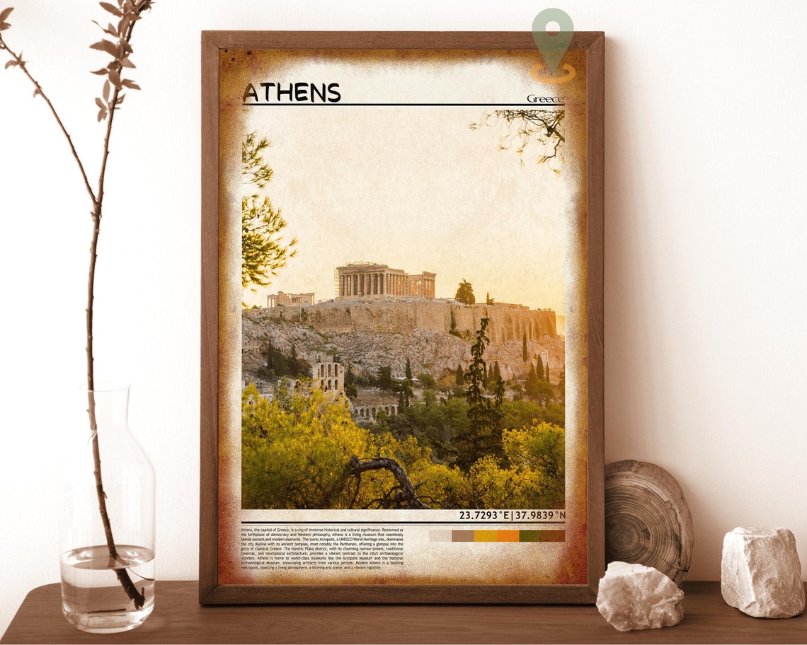 Athens Greece Golden Ancient Acropolis Sunset City View Poster - Image 6