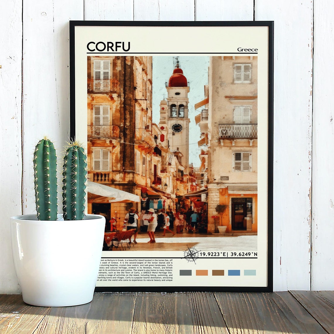 Corfu Greece Old Town Bell Tower Street Golden Light Travel Poster - Image 2