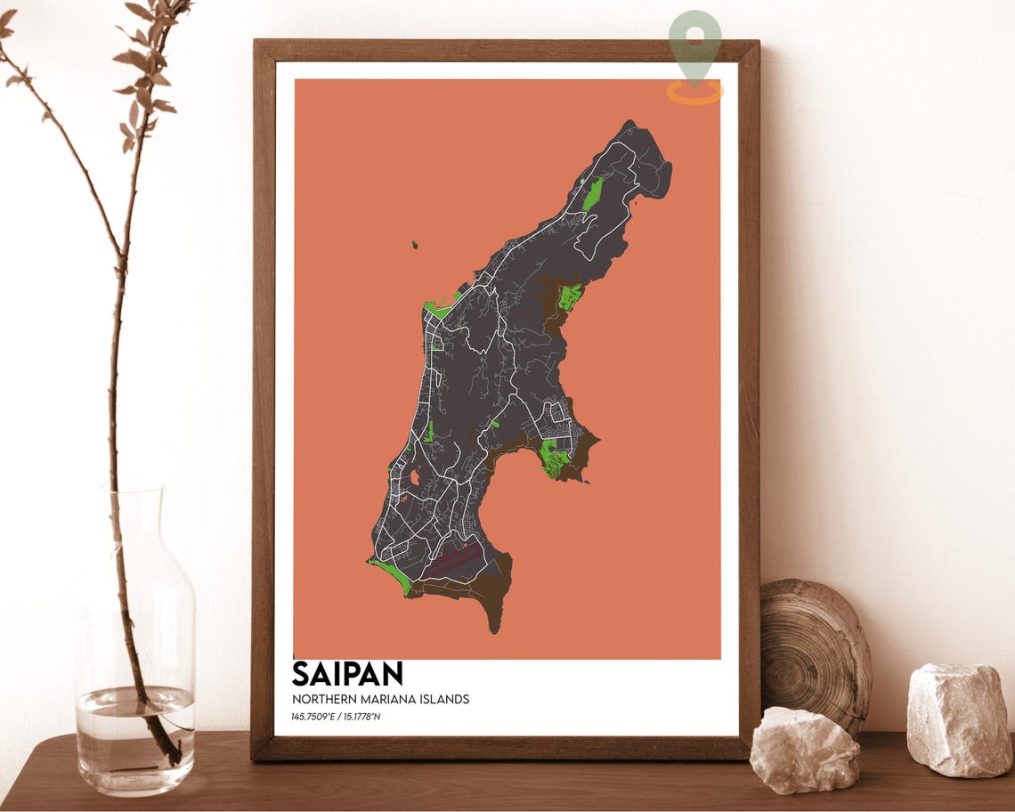 Saipan Northern Mariana Islands Navy Yellow Modern Map Poster - Image 2
