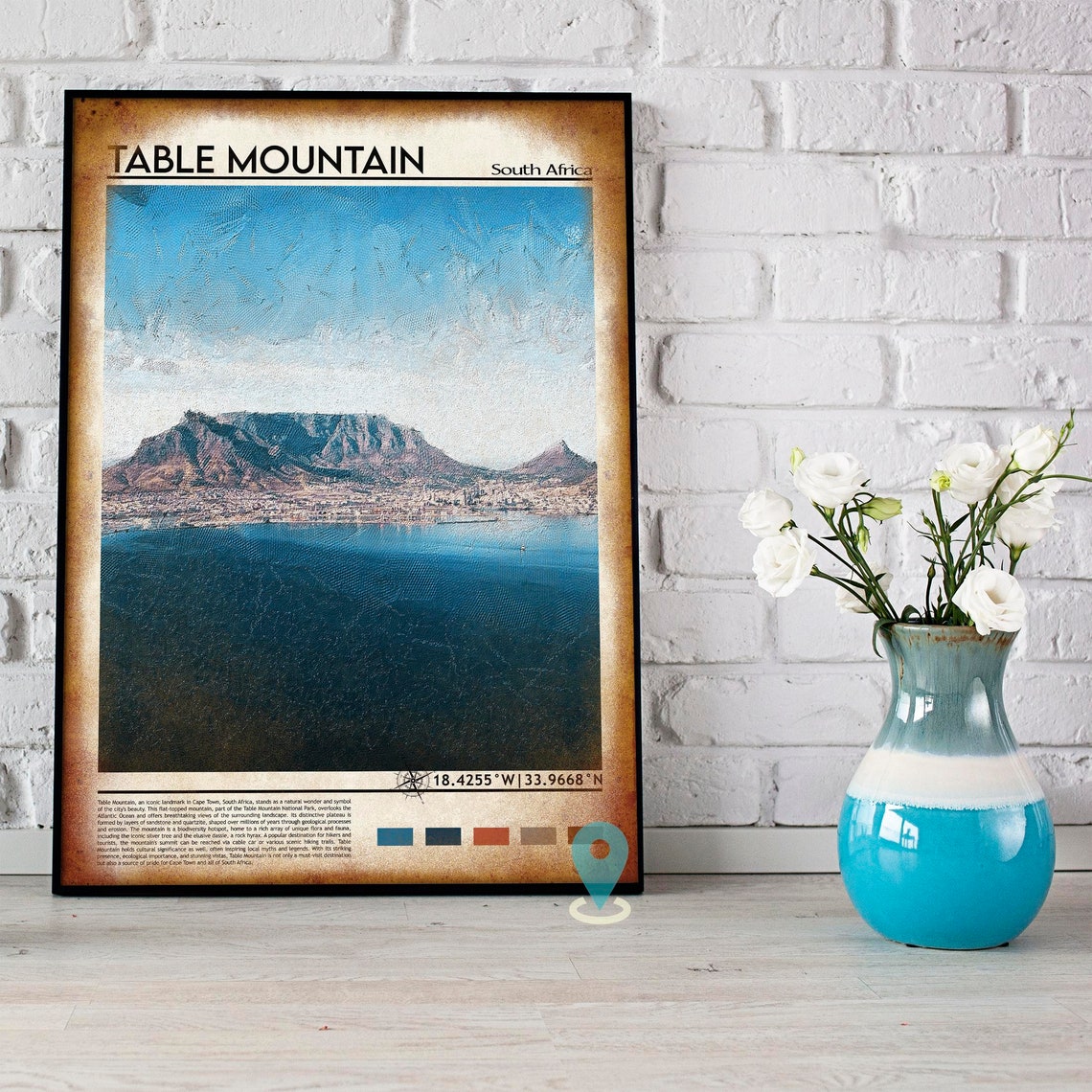 Table Mountain South Africa Cape Town Bay Painterly Landscape Poster - Image 4
