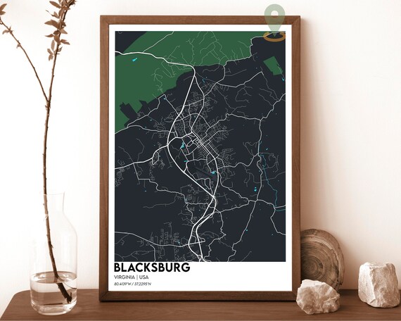 Blacksburg Virginia USA City Map Poster Dark Modern Style Art