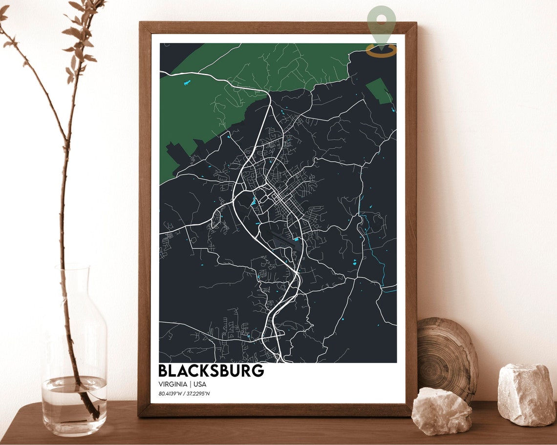 Blacksburg Virginia USA City Map Poster Dark Modern Style Art