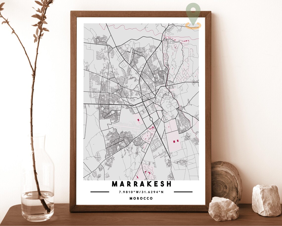 Marrakesh Morocco City Street Map Modern Navy Art Print for Moroccan Style Decor - Image 2