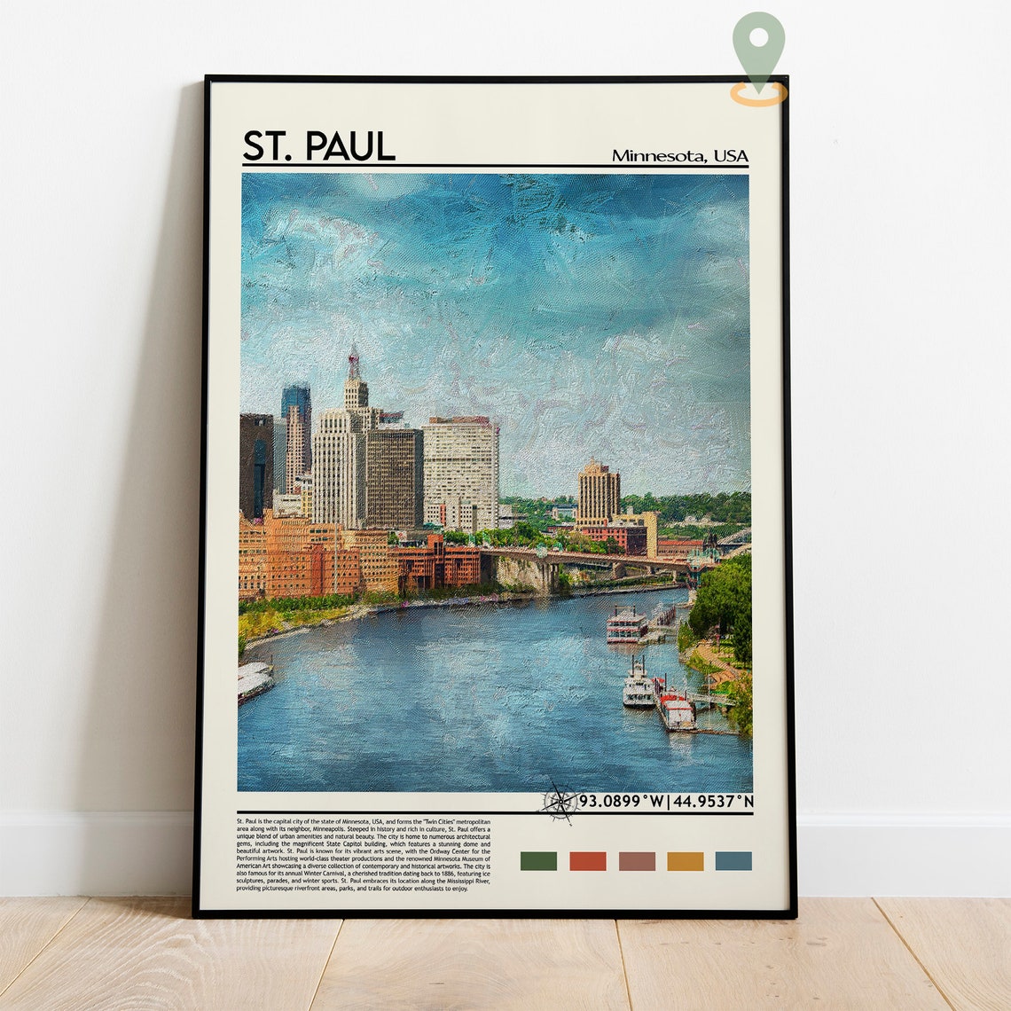 St. Paul Minnesota Mississippi Riverfront Skyline Travel Poster - Image 2