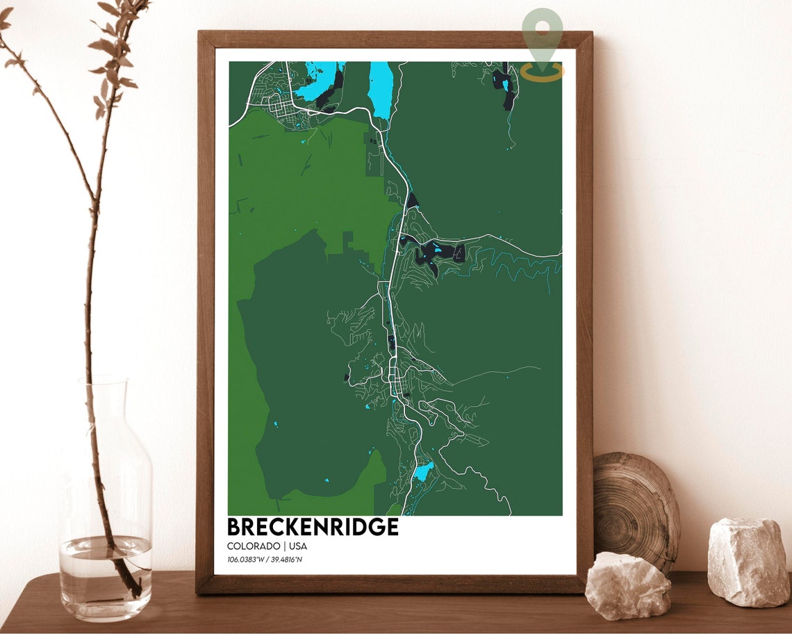 Breckenridge Colorado Green Yellow Mountain Map Design Poster - Image 6