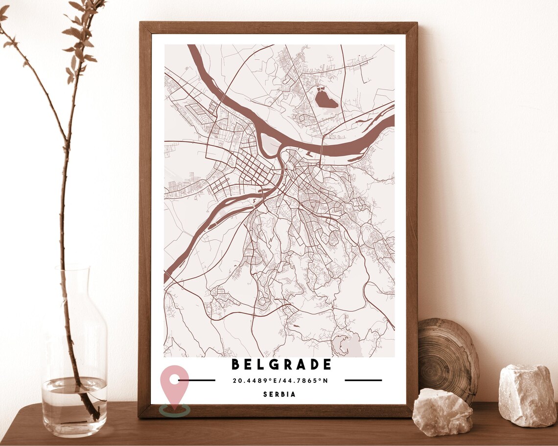 Belgrade Serbia navy with a golden Danube river Street Map Coordinates Poster - Image 6