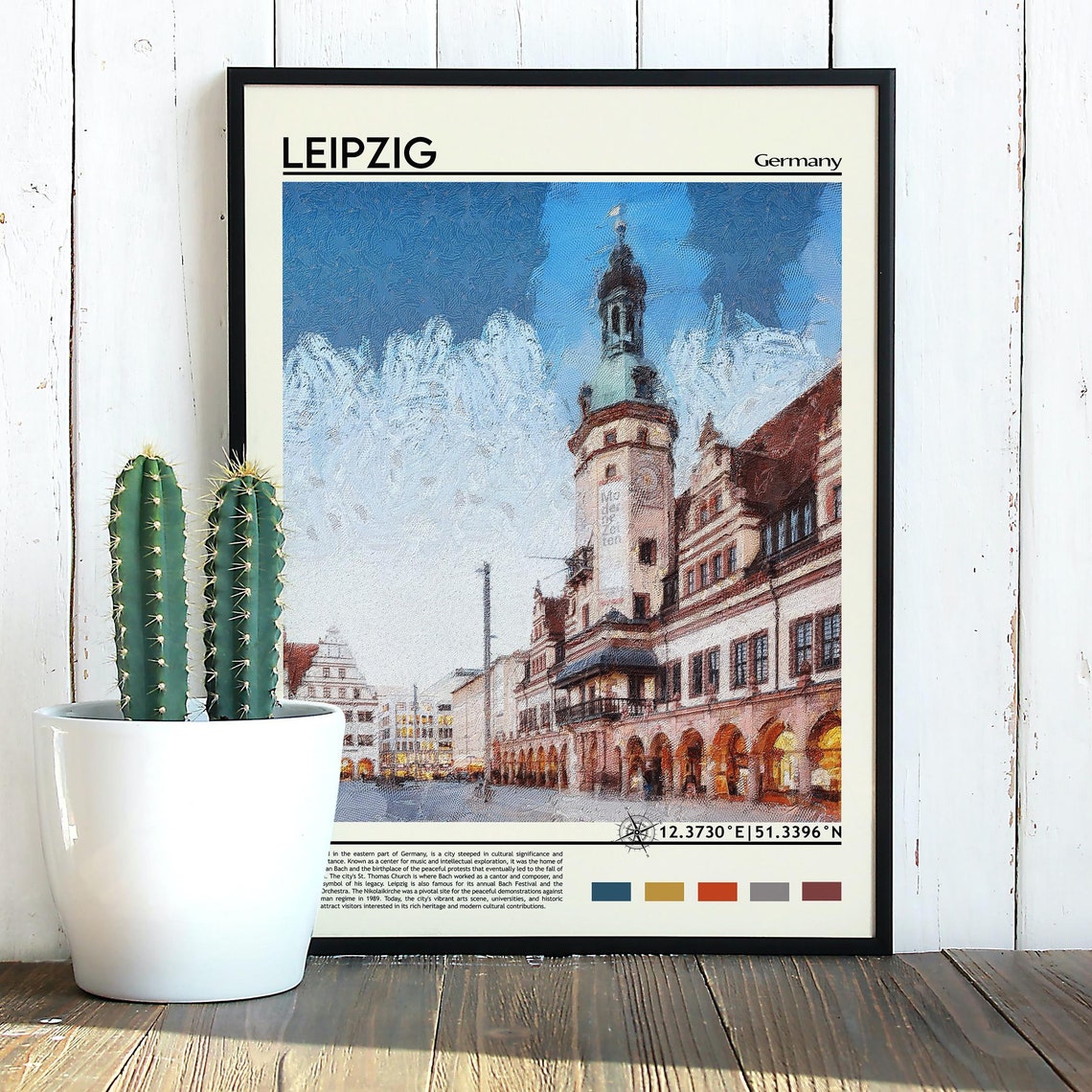 Leipzig Germany Historic Old Town Hall Market Square Painterly Poster - Image 3