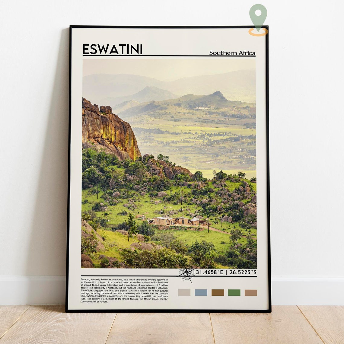 Eswatini Southern Africa Rocky Hills Green Valley Travel Poster - Image 5