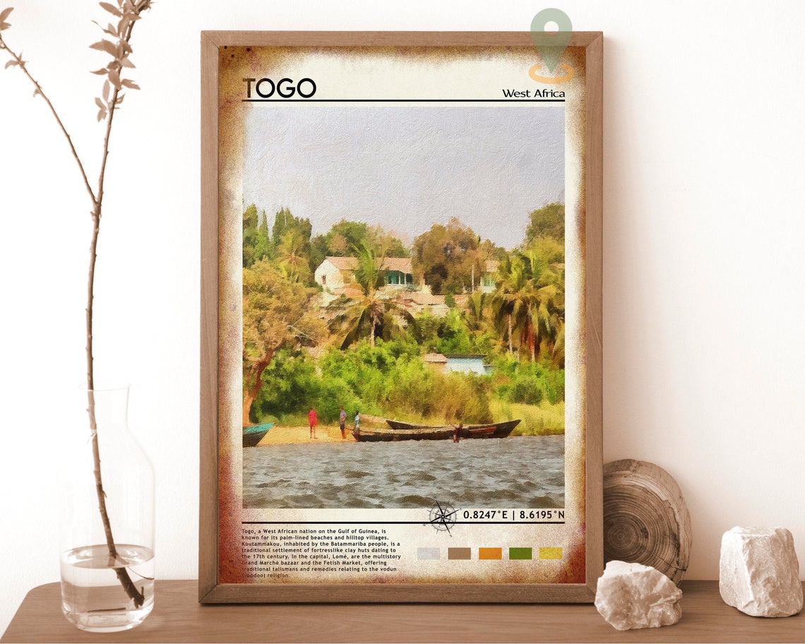 Togo West Africa Riverside Village Canoes Vintage Travel Poster - Image 6