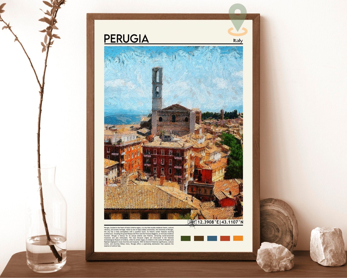 Perugia Italy Hilltop Old Town Bell Tower Painterly View Poster