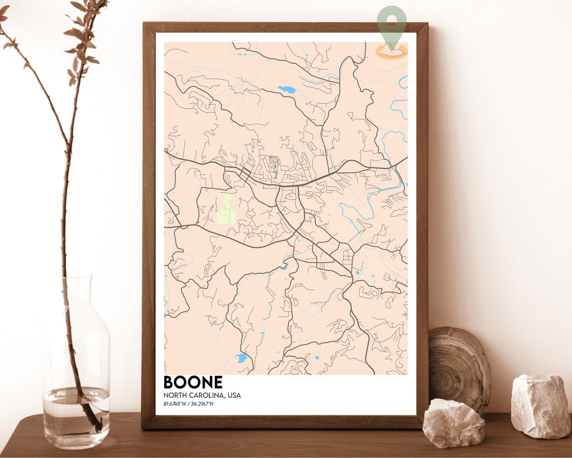 Boone North Carolina Dark Forest Green City Map Wall Decor Poster - Image 3
