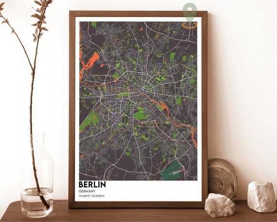 Berlin Germany City Street Map Modern Dark Art Print for European City Fans