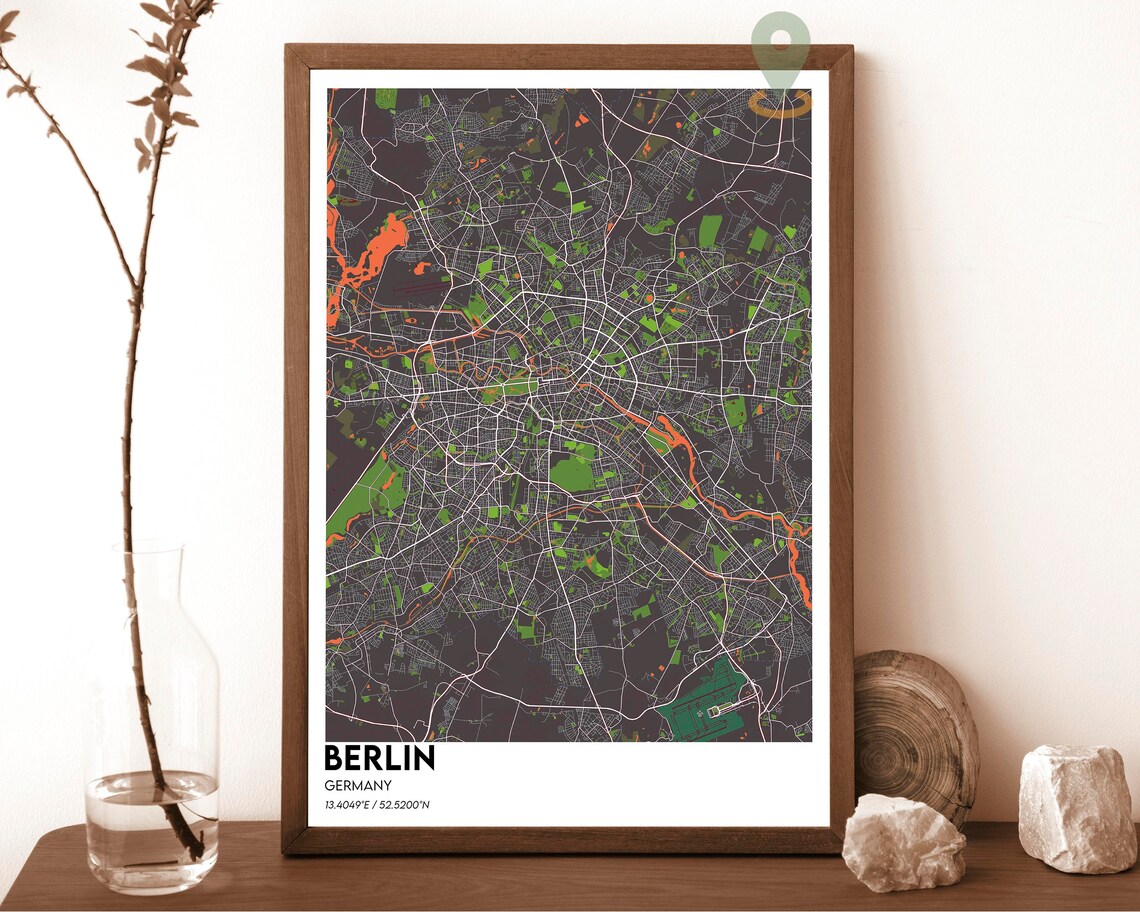 Berlin Germany City Street Map Modern Dark Art Print for European City Fans