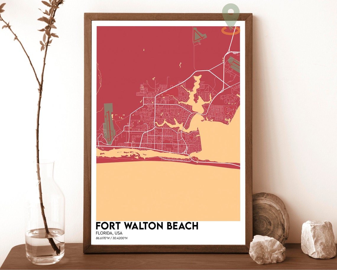 Fort Walton Beach Florida Gulf Coast City Street Map Art Poster - Image 4