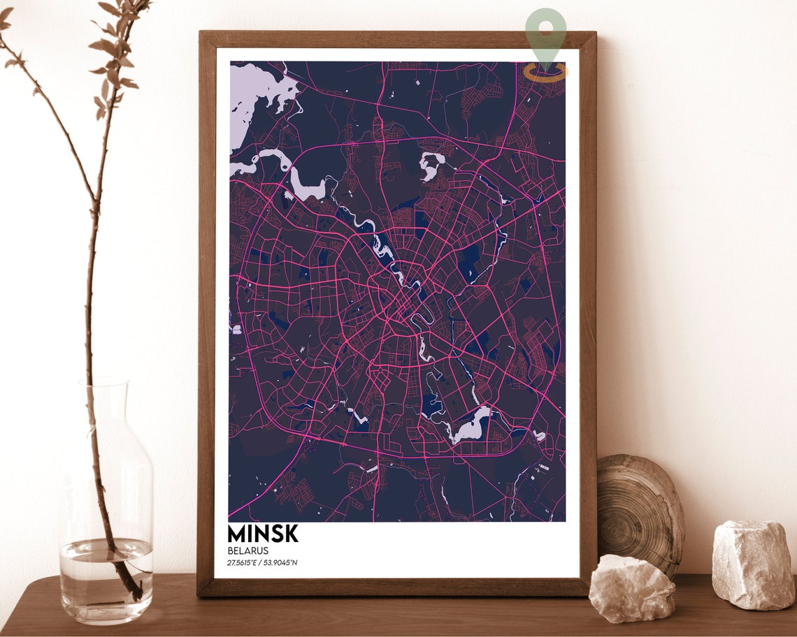 Minsk Belarus Dark Blue Yellow Modern City Street Map Poster - Image 6