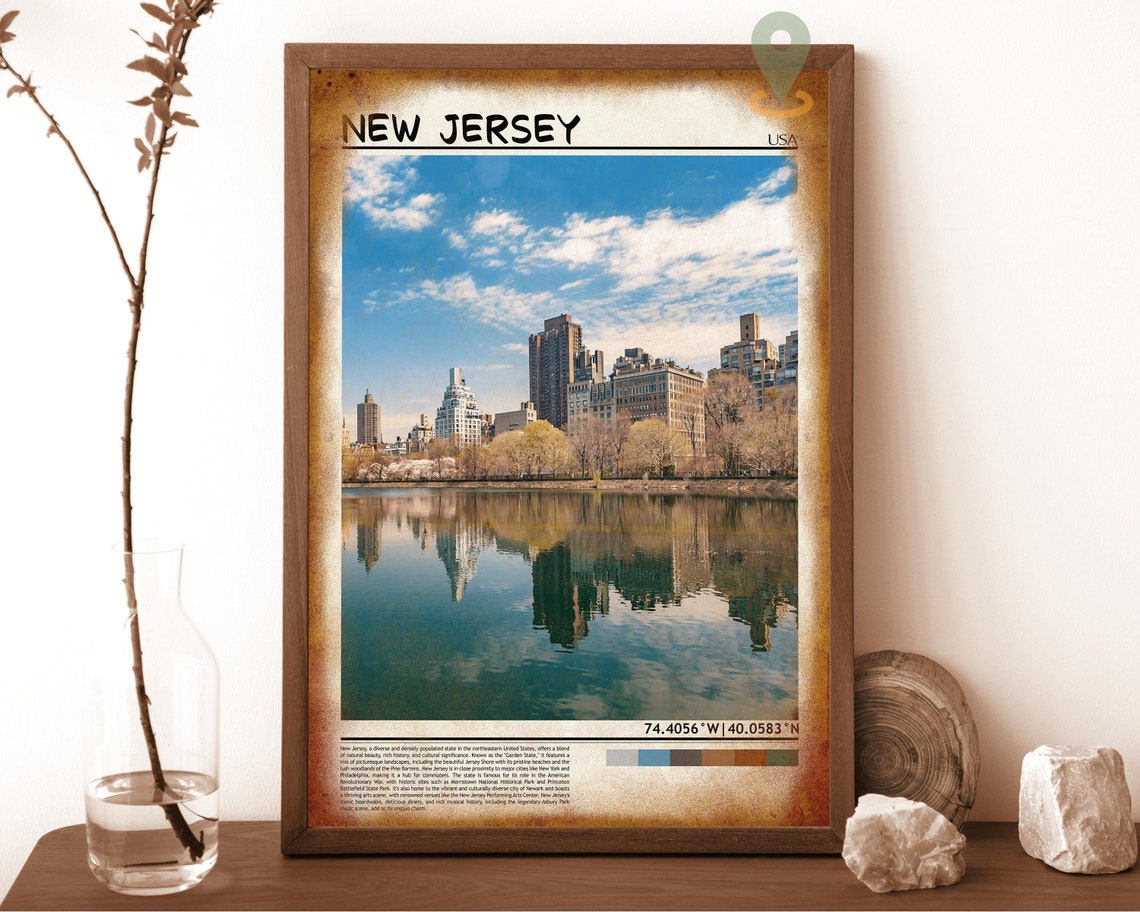 New Jersey USA Lakeside City Skyline Mirror Reflection Poster - Image 6