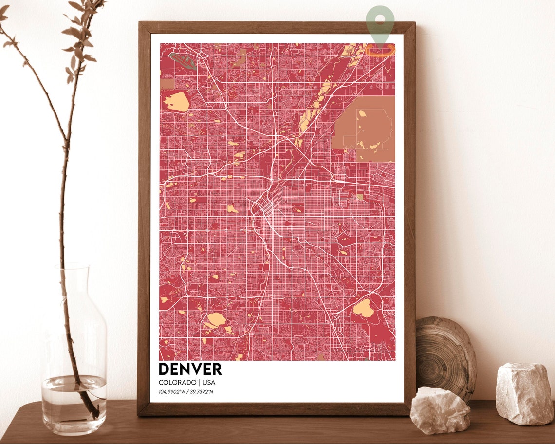 Denver Colorado Teal Orange Modern City Map Street Grid Poster - Image 4