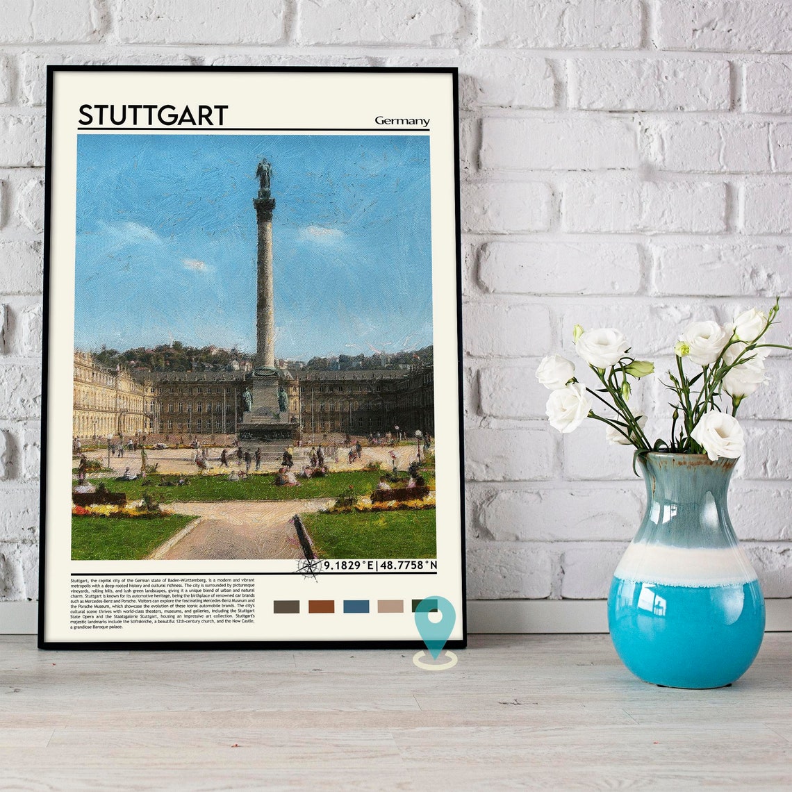 Stuttgart Germany Palace Square Jubilee Column Travel Poster - Image 3