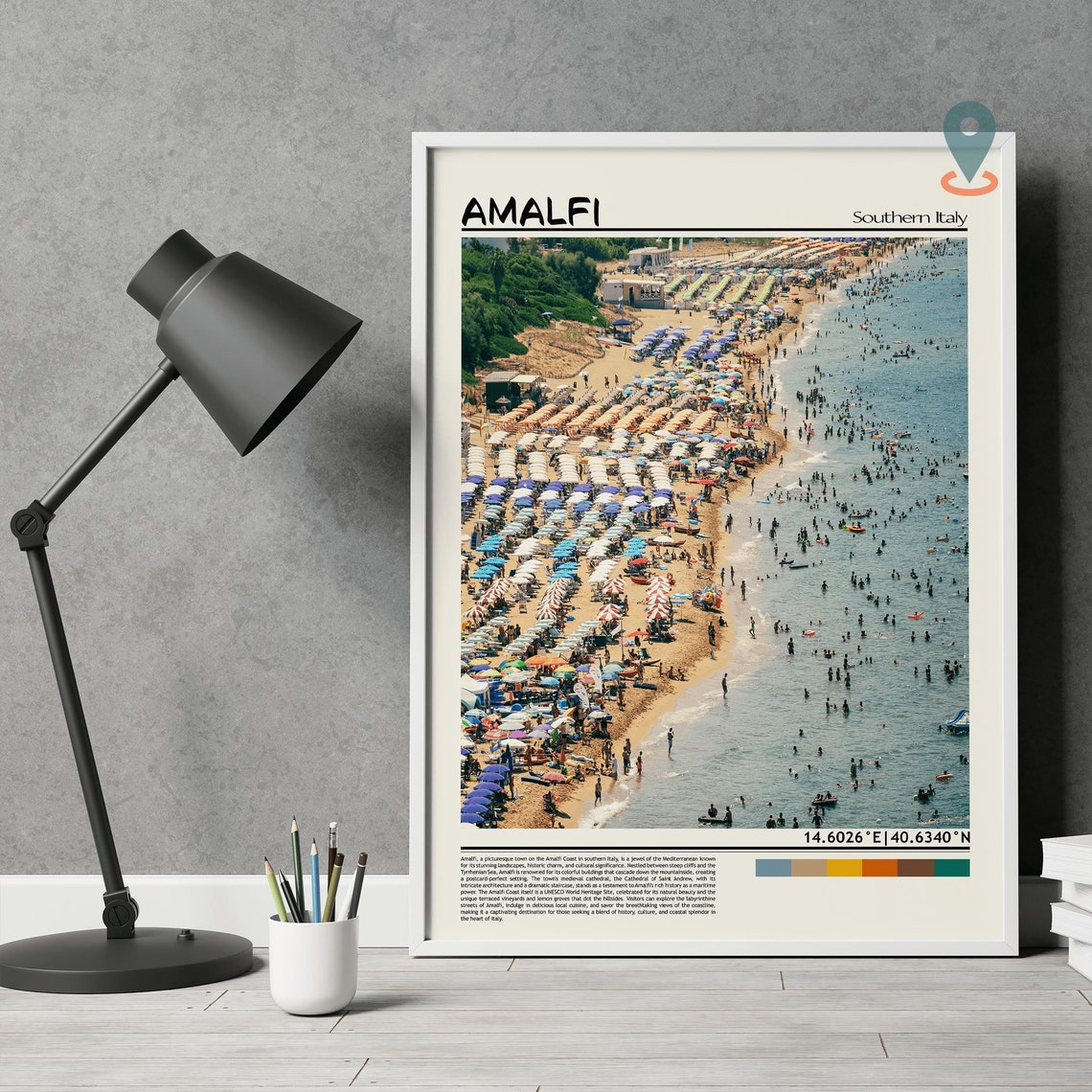 Amalfi Italy Summer Beach Aerial Rows of Umbrellas Travel Poster - Image 4