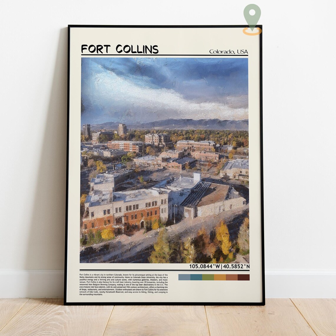 Fort Collins Colorado Rocky Mountain Cityscape Art Travel Poster - Image 4