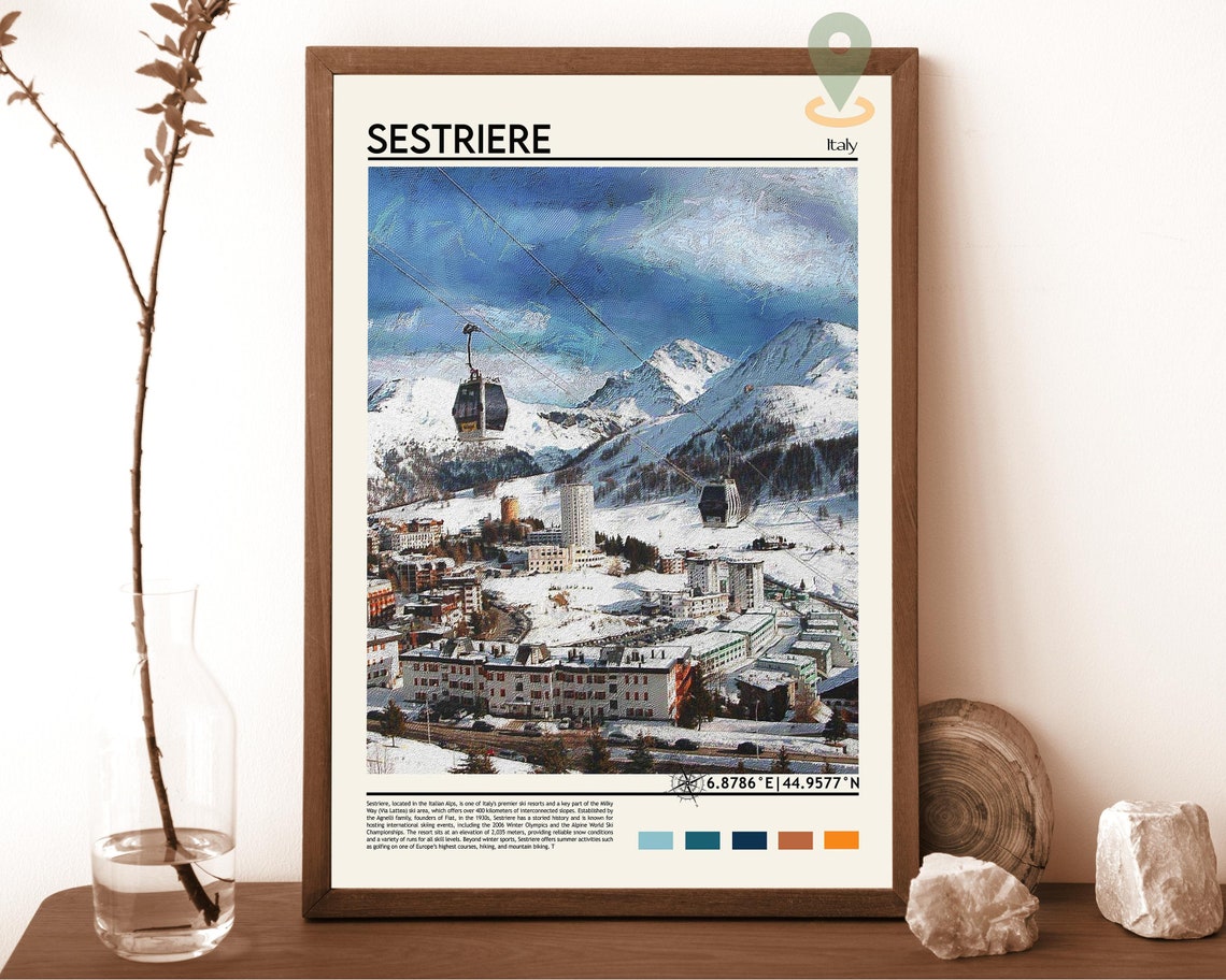 Sestriere Italy Gondola Lift Over Snowy Ski Resort View Poster