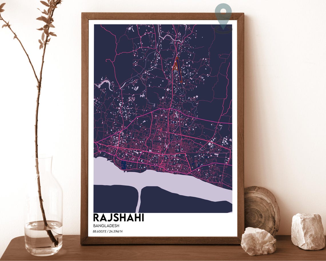 Rajshahi Bangladesh Pink Navy Modern City Map Home Decor Poster
