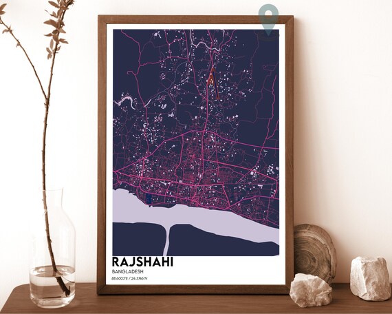 Rajshahi Bangladesh Pink Navy Modern City Map Home Decor Poster