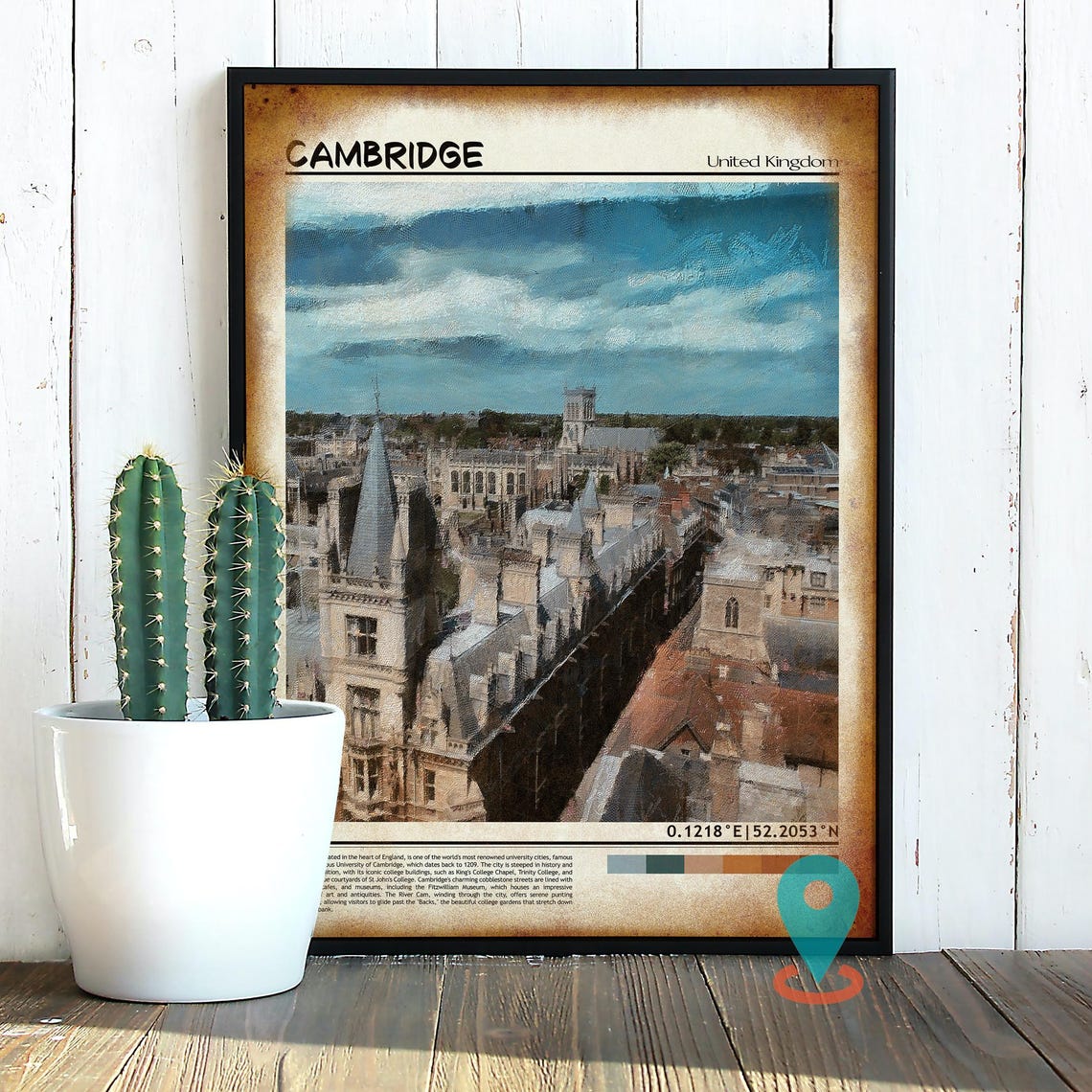 Cambridge England Historic City Rooftops Spires Skyline Poster - Image 4