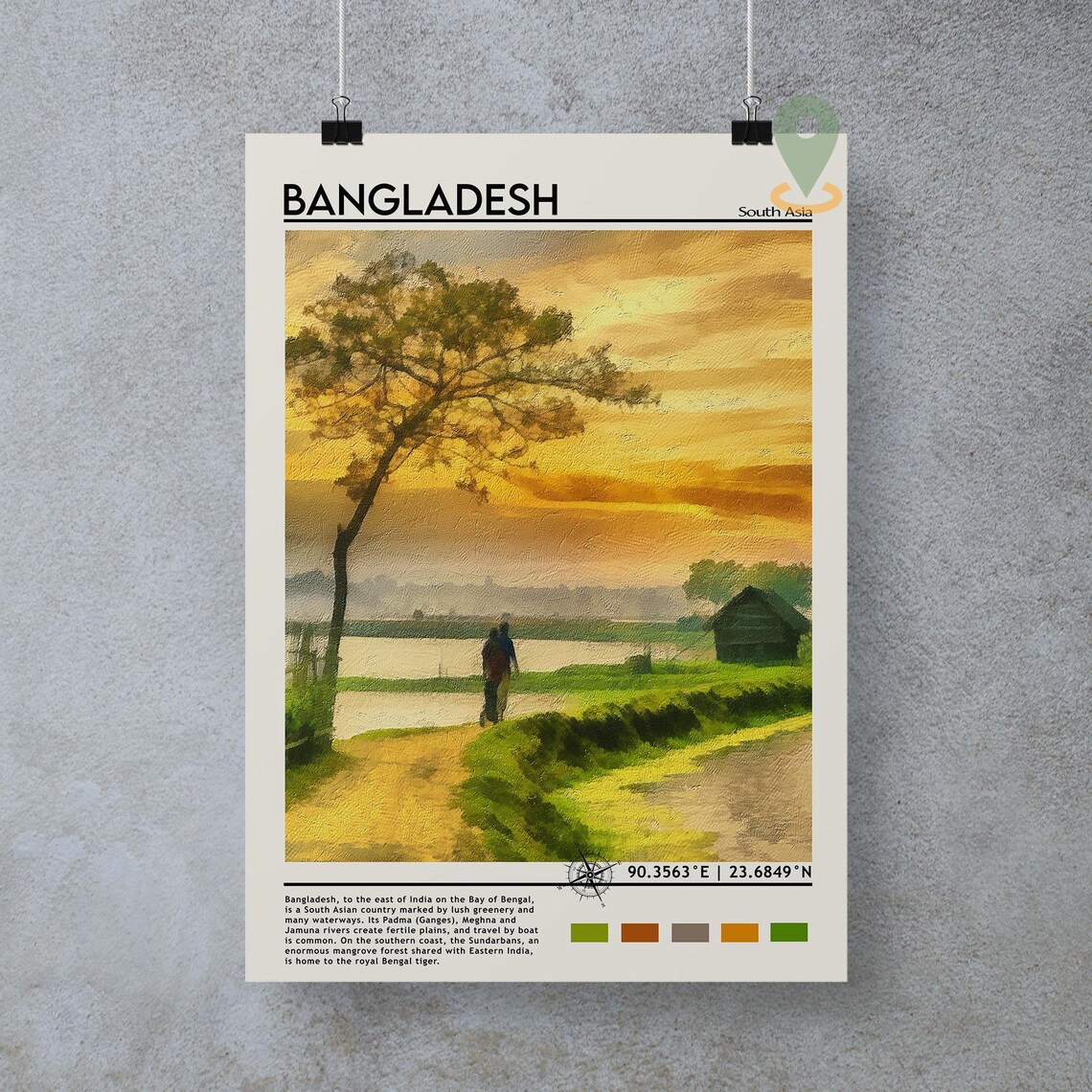 Bangladesh Golden Sunset Countryside Rural Landscape Travel Poster - Image 4