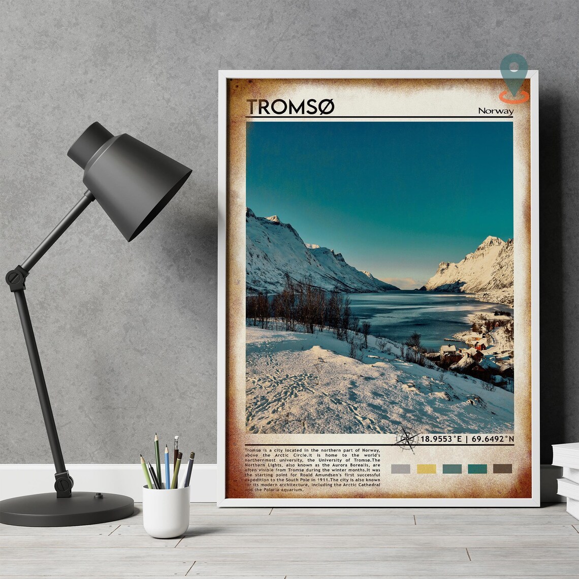 Tromso Norway Arctic Fjord Snowy Peaks Winter Night Photo Poster - Image 5
