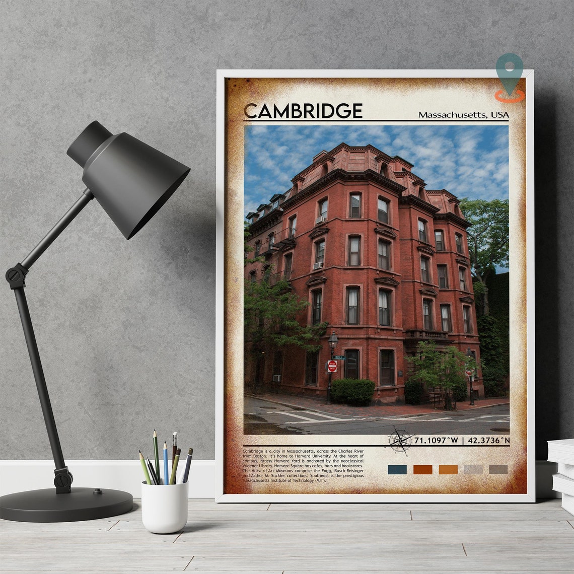 Cambridge Massachusetts Historic Red Brick Building Travel Poster - Image 4