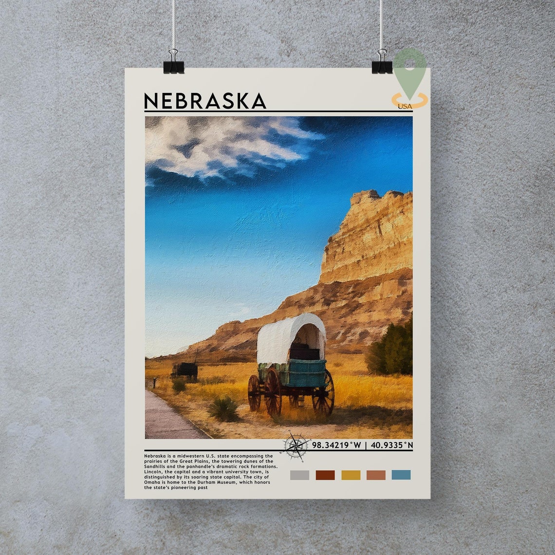 Nebraska Pioneer Wagon and Bluffs Historic Midwest Scene Poster - Image 3
