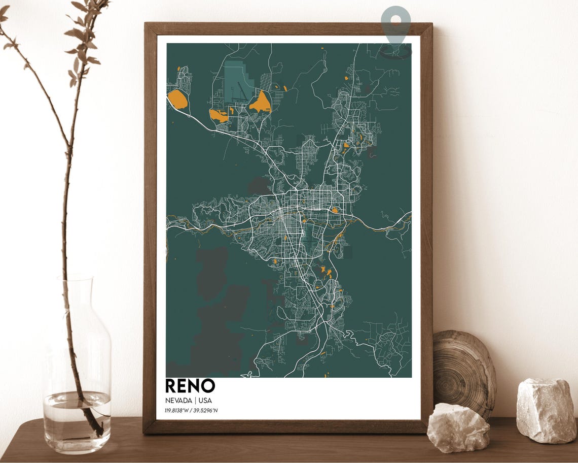 Reno Nevada Crimson Red Stylish Modern City Map Home Decor Poster - Image 5